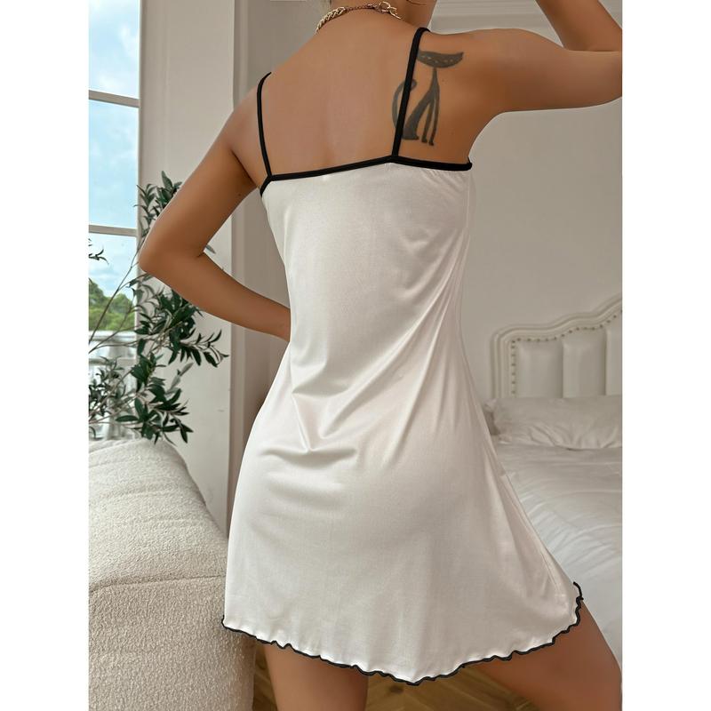 Poker Printing Nightgown, Casual round Neck Backless Flounced Nightdress, Women's Sleepwear