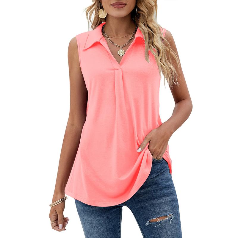 Womens Summer Tank Tops Loose Fit Causal Cute Polo Shirts Sleeveless Fabric Lightweight