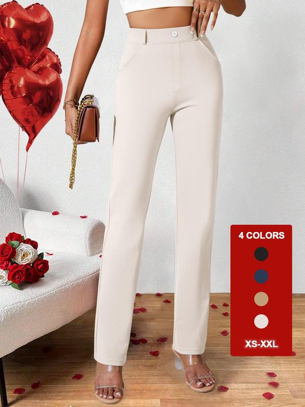 High Waist Straight Leg Pants, Pants for Women,  Cute Clean Girl Clothes,  Basic Minimalist Chic Style Comfort Pocket Button Trousers for Work Office Business, Lady Casual Summer Bottoms, Womenswear, Pants for Women, Summer Outfits 2024