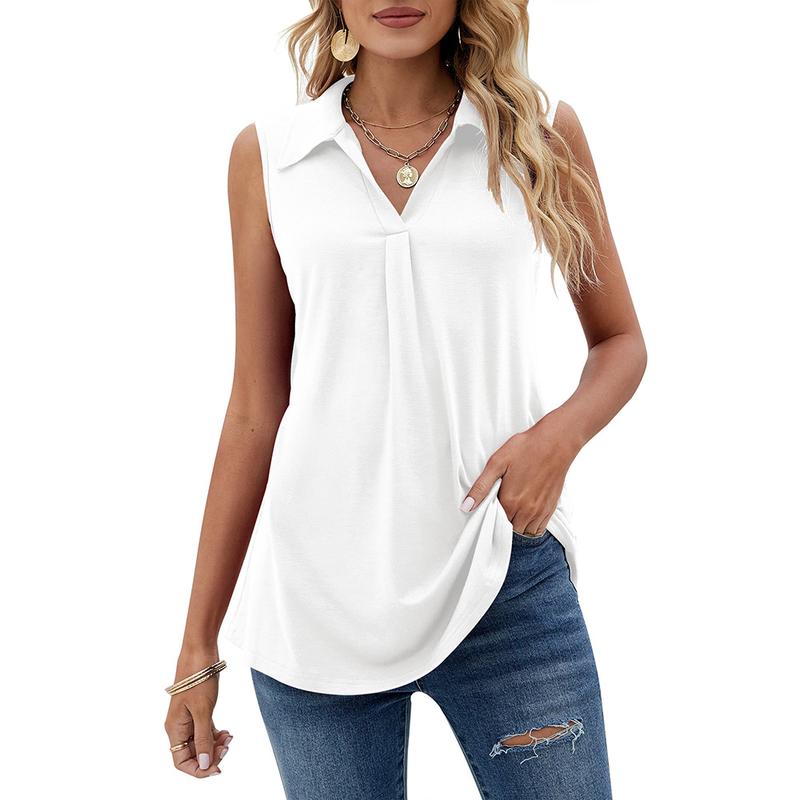 Womens Summer Tank Tops Loose Fit Causal Cute Polo Shirts Sleeveless Fabric Lightweight