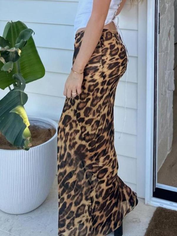 Women's Leopard Print Mermaid Skirt, Fashion Sexy Long Skirt for Party Club Holiday, Ladies Bottoms for All Seasons