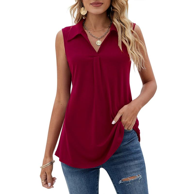 Womens Summer Tank Tops Loose Fit Causal Cute Polo Shirts Sleeveless Fabric Lightweight