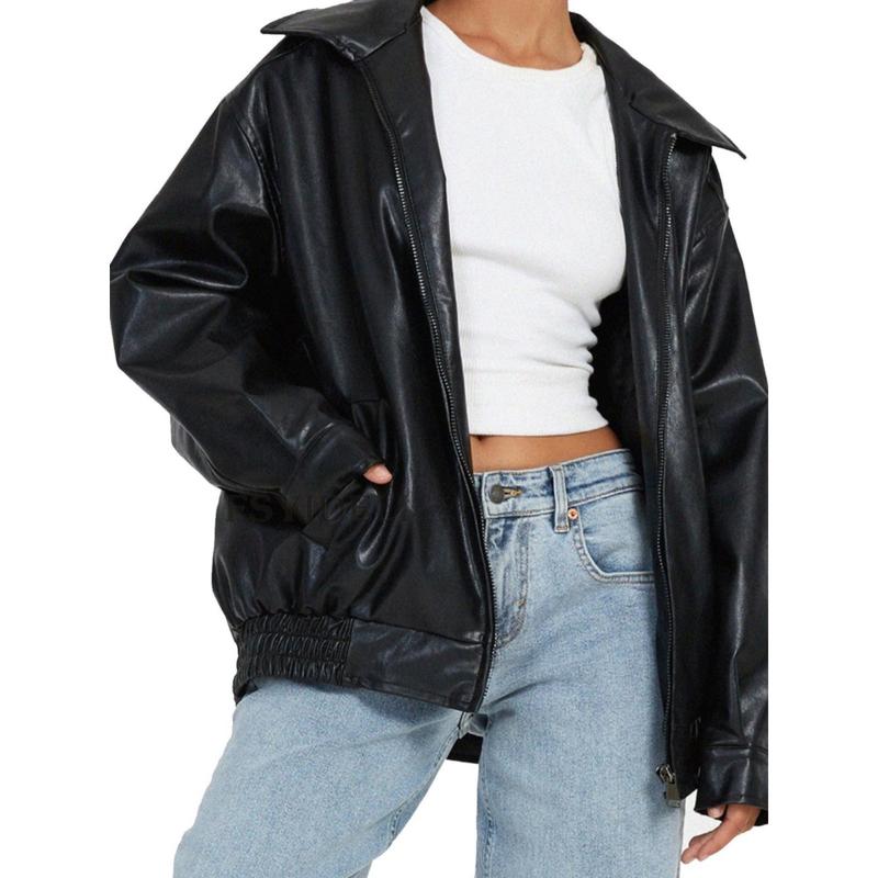 Women's PU Leather Zip Up Coat Womens Oversized Leather Jackets Faux Suede Fall Fashion Motorcycle Coats Winter Outfits Clothes 2024