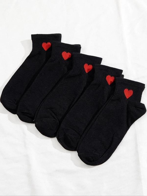 Women's 5 Pairs Heart Print Ankle Socks, Womenswear, Low Cut Knit Socks for All Seasons, Cozy Comfort Socks for Lady Daily Wear