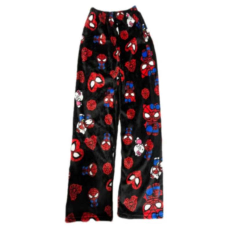 Halloween Women's Anime Pajama Pants Cute Cartoon Cat Spider Print Flannel All Over Kawai Chrismas Sleep Bottoms-Loungewear,Comfort