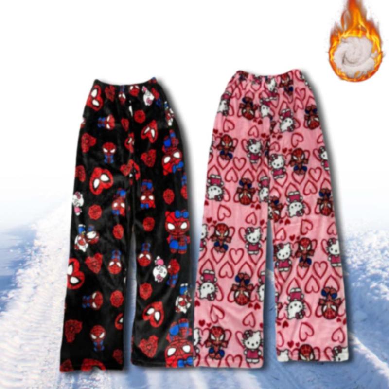 Halloween Women's Anime Pajama Pants Cute Cartoon Cat Spider Print Flannel All Over Kawai Chrismas Sleep Bottoms-Loungewear,Comfort