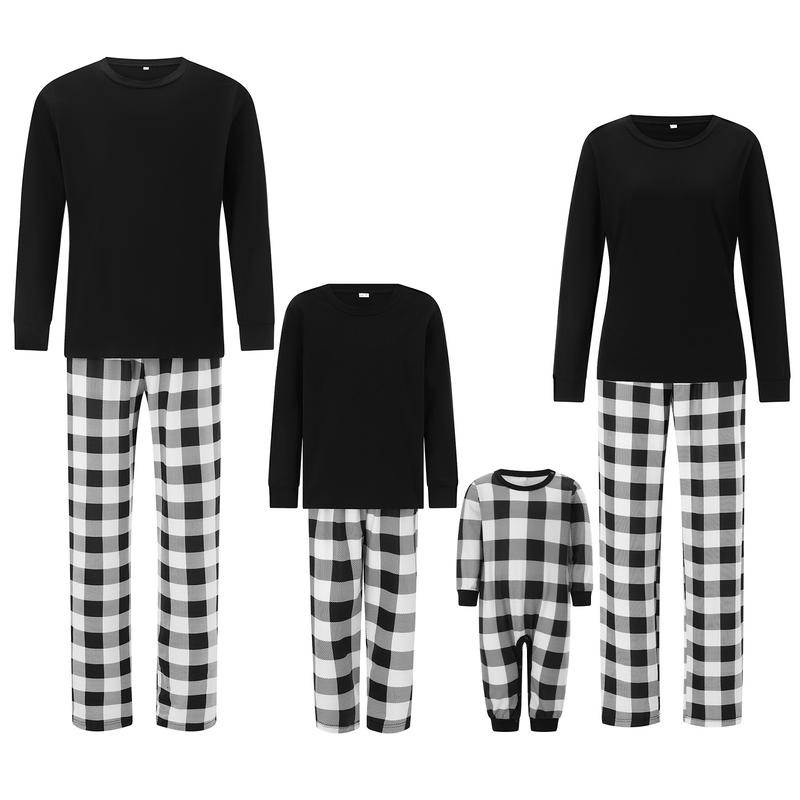 Christmas Pajamas For Family Long Sleeve Round Neck Tops Romper Plaid Print Trousers