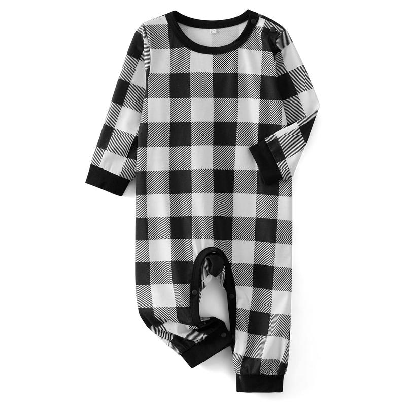 Christmas Pajamas For Family Long Sleeve Round Neck Tops Romper Plaid Print Trousers