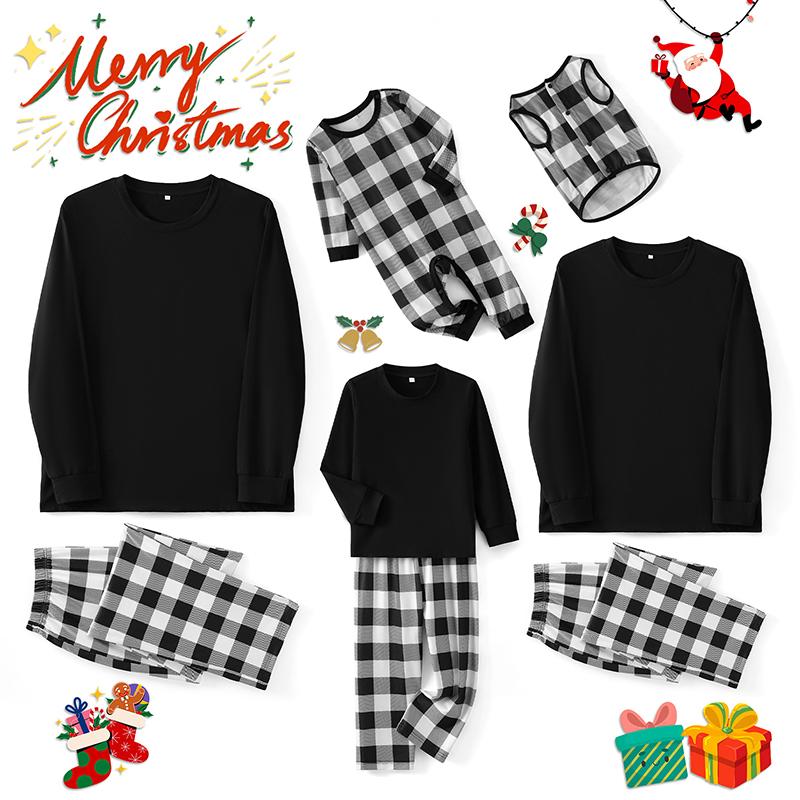 Christmas Pajamas For Family Long Sleeve Round Neck Tops Romper Plaid Print Trousers