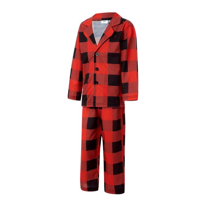 Christmas Pajamas For Family, Red Long Sleeve Plaid Printed Pattern Tops and Pants, Christmas Gift