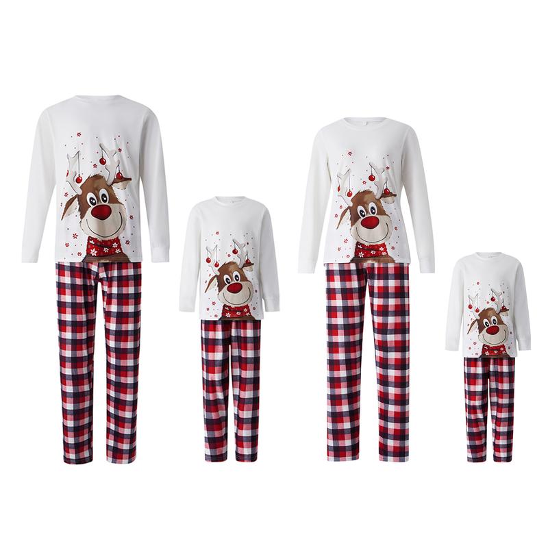 Christmas Family Pajamas Set, Reindeer Pattern Tops+Long Elastic Pants for Dad Mom Kids