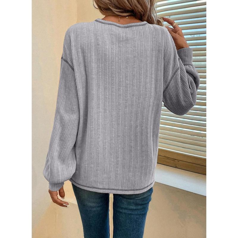 Dokotoo Long Sleeve Shirts for Women 2024 Casual Solid Crewneck Knitted Loose Fit Pullover Shirts Tops