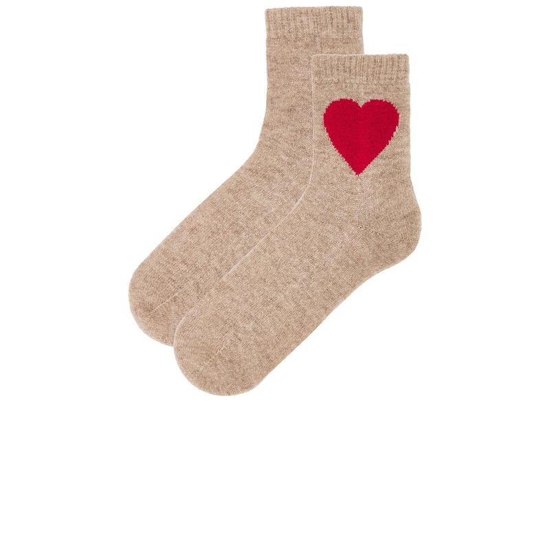 JUMPER 1234 Heart Socks in Light Brown & Red