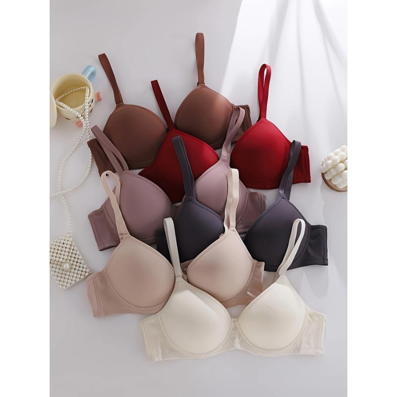 6-Pack Assorted Colors Ultra-Soft Seamless Push-Up Bras, Comfortable Everyday Supportive T-Shirt Bras for Women, Elegant Style Versatile Value Set with Breathable Cups