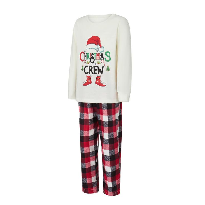 Family Christmas Pajamas Matching Sets, Romper  Long Sleeve Letter Print Tops and Plaid Pants Suit for Kid Dad Mom Sleepwear