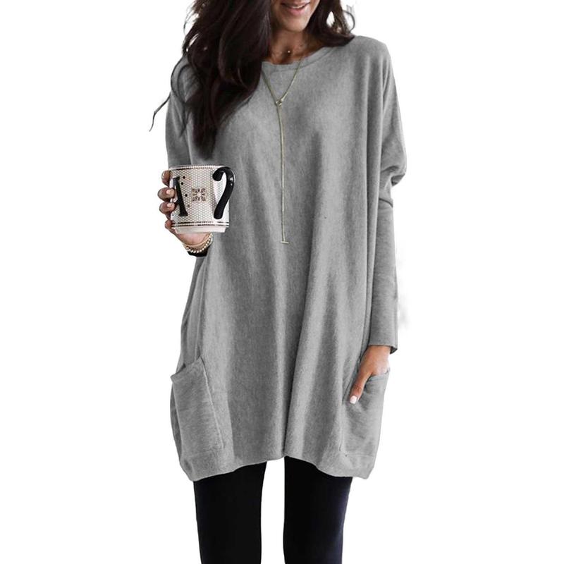 Dokotoo Womens Casual Long Sleeve Shirts Lightweight Sweatshirts Fashion Tunic Tops with Pockets