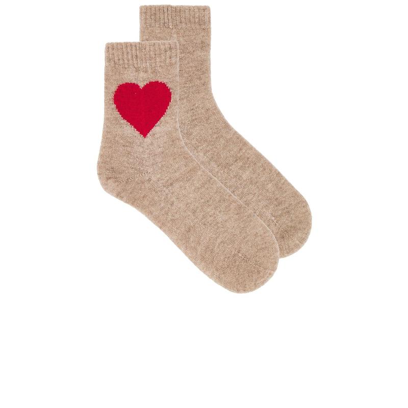 JUMPER 1234 Heart Socks in Light Brown & Red