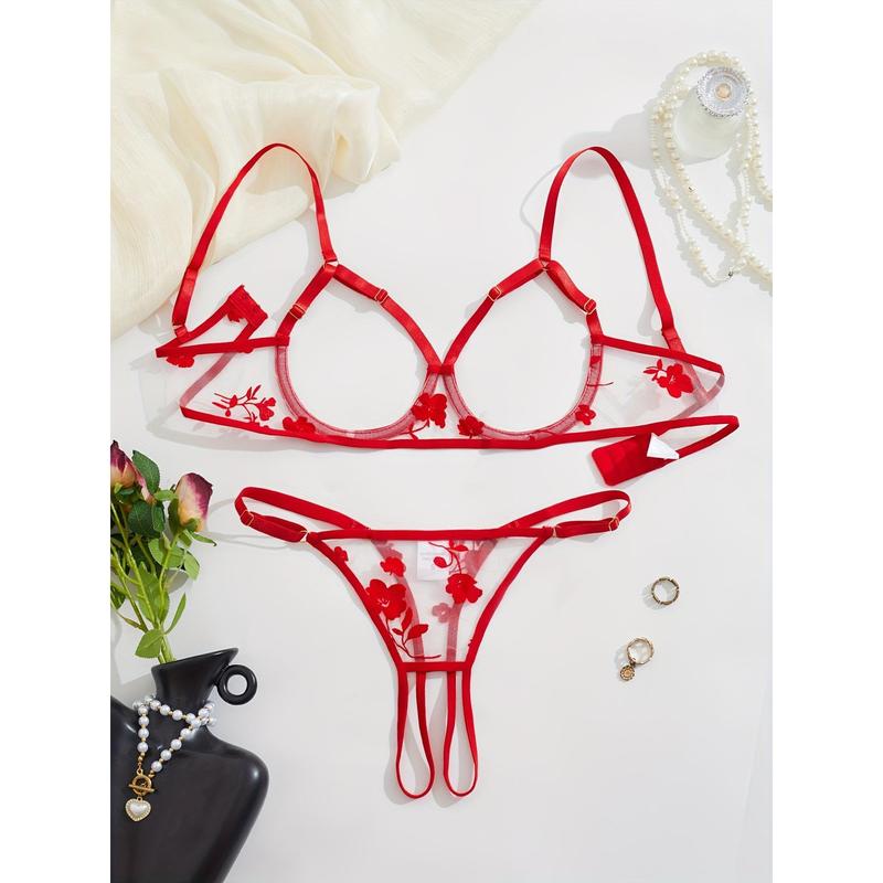 Women'S See-Through Mesh Empty Cup Open Crotch Sexy Lingerie Set