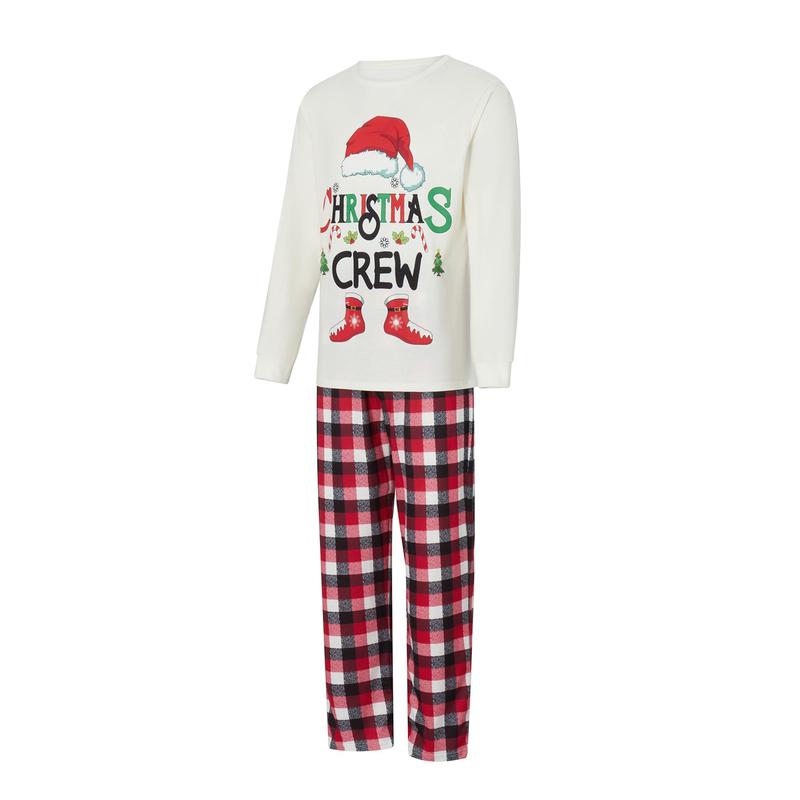 Family Christmas Pajamas Matching Sets, Romper  Long Sleeve Letter Print Tops and Plaid Pants Suit for Kid Dad Mom Sleepwear