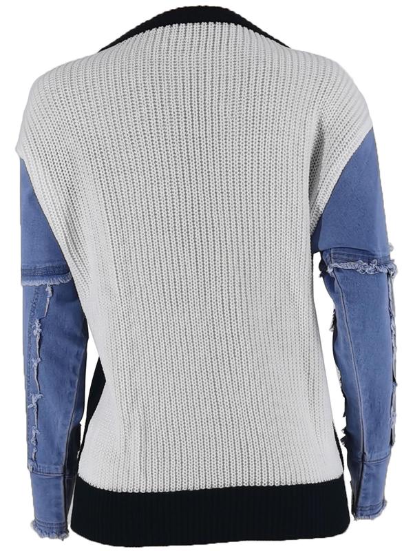 Women's Colorblock Drop Shoulder Sweater, Casual Long Sleeve Round Neck Sweater Knitwear Tops, Sweaters for Women, Comfortable Baddie Outfits for Plus Size, Going Out Outfits 2024