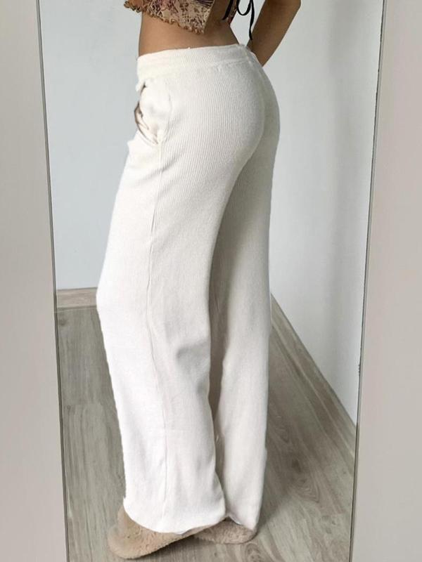 Women's Plain Drawstring Waist Straight Leg Pants, Casual Pocket Design Trousers for Fall & Winter, Women's Bottoms for Daily Wear