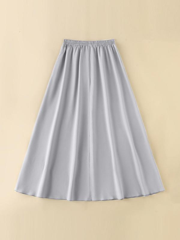 Women's Solid Color Elastic Waist Pleated Skirt, Elegant Fashion Casual High Waist Maxi Skirt for Daily Outdoor Wear, Ladies Bottoms for All Seasons