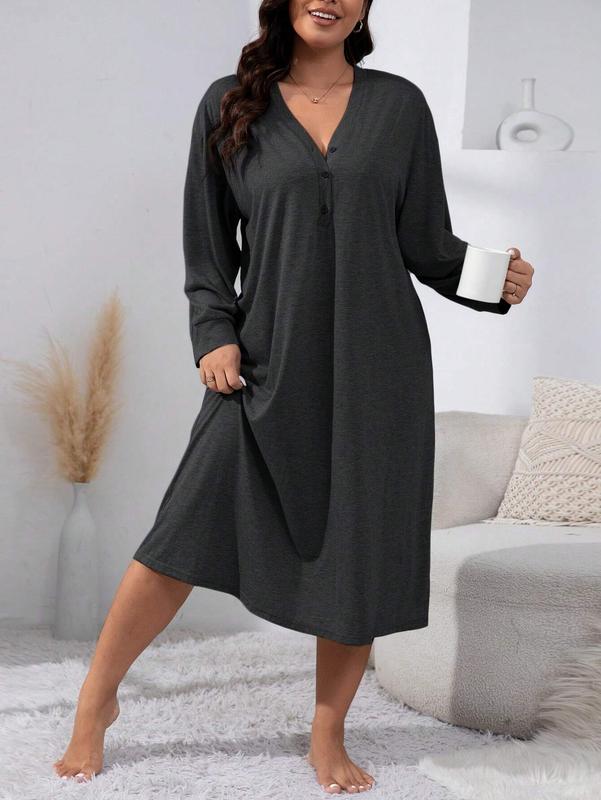 Plus Size Casual Sleep Dress Pajama Dress, Long Dress pajama  pants wrap lounge women s