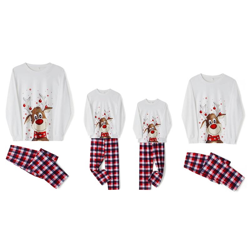 Christmas Family Pajamas Set, Reindeer Pattern Tops+Long Elastic Pants for Dad Mom Kids