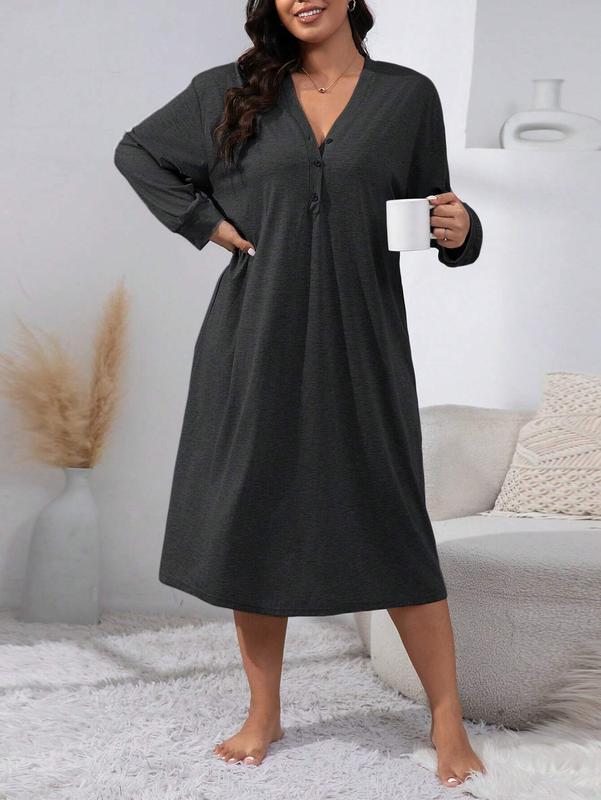 Plus Size Casual Sleep Dress Pajama Dress, Long Dress pajama  pants wrap lounge women s