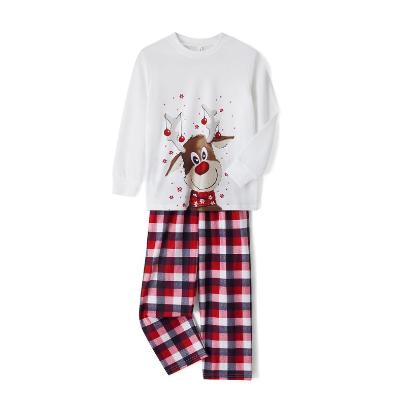 Christmas Family Pajamas Set, Reindeer Pattern Tops+Long Elastic Pants for Dad Mom Kids