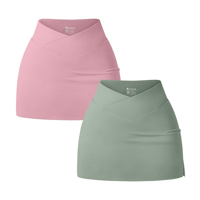 OQQ-Nine cents Women 2 Piece Yogas Skirts Basic Versatile Stretchy Casual High Waist Mini Skirts Fabric Womenswear