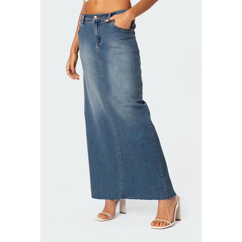 Elowyn Slitted Denim Maxi Skirt