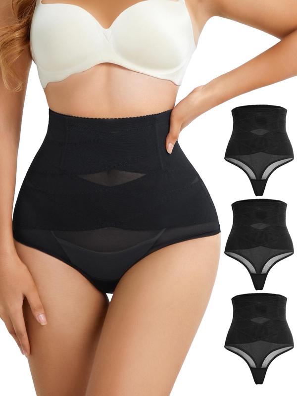 Women's Contrast Mesh Shapewear Thong, Breathable High Waist Shapewear Bottom for Daily Wear Back To School, Shapewear Tummy Control Fajas Para Mujer, Body Shapewear, Tummy Control Butt Lifter, Minimalist Basic Body Shapewear Underwear