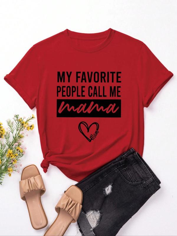 Women's Letter & Heart Print Short Sleeve Tee, Vintage Graphic Tees, Fashion Casual Graphic Round Neck T-Shirt for Daily Outdoor Wear, Graphic Tees, Ladies Clothes for All Seasons