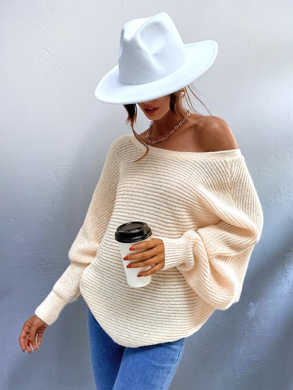 Backless Tie Back Long Sleeve Boat Neck Sweater Pullover TopsY2K