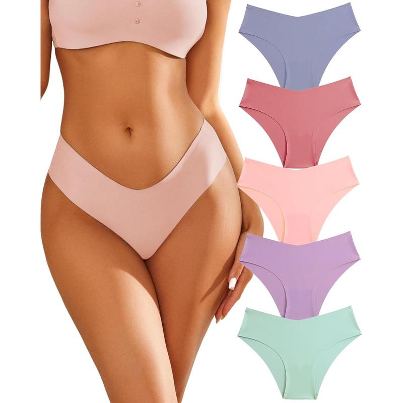 Women’s Seamless Underwear Soft Stretch Briefs Invisibles Hipster Cut cheeky No Show Bikini Panties 5 pack XSL