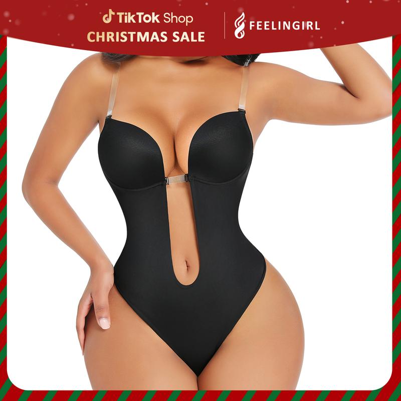 FeelinGirl Seamless Backless Built-in Bra Bodysuit with Open Crotch Comfortable Fabrics Lady Womenswear Nylon