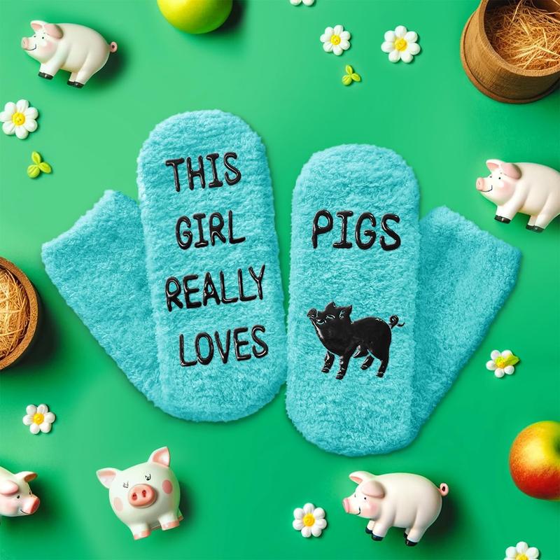 HAPPYPOP Fuzzy Animal Socks for Women - Novelty Pig Socks for Women Pig Socks Girls Fuzzy Socks Green, Funny Pig Gifts for Pig Lovers Piggy Gifts