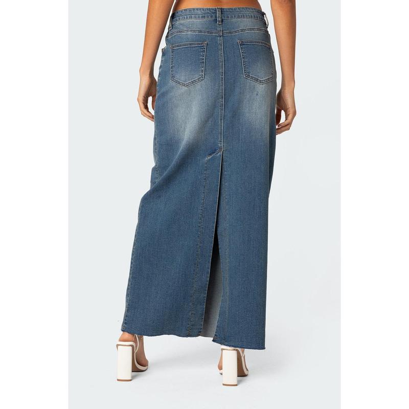 Elowyn Slitted Denim Maxi Skirt