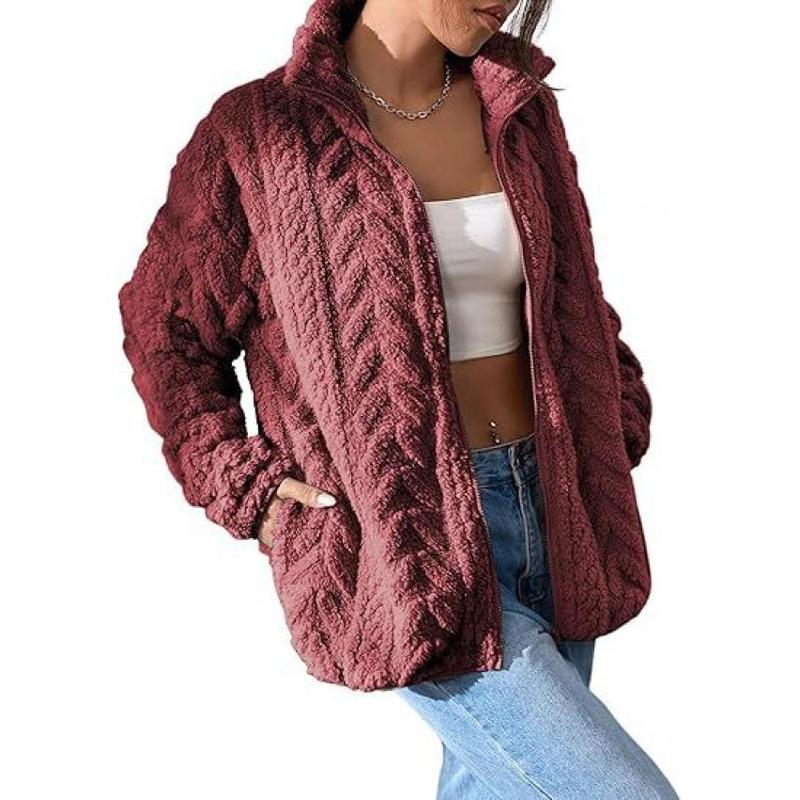 2024 New Arrival Hot Sale Women's Autumn and Winter Hot Sale New Solid Color Casual Zipper Cardigan Stand Collar Polar Fleece Jacket