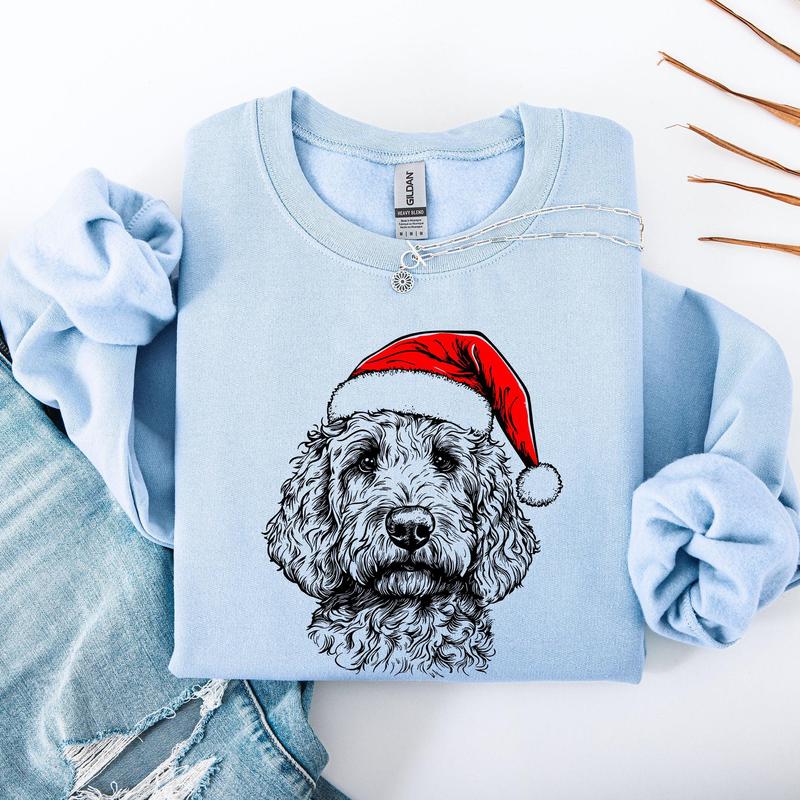 Goldendoodle, Santa, Dog, Christmas, Dog Lover, Pet Sweatshirt, Crew Neck, Women's, Crewneck