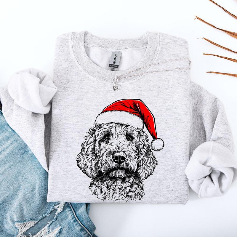 Goldendoodle, Santa, Dog, Christmas, Dog Lover, Pet Sweatshirt, Crew Neck, Women's, Crewneck