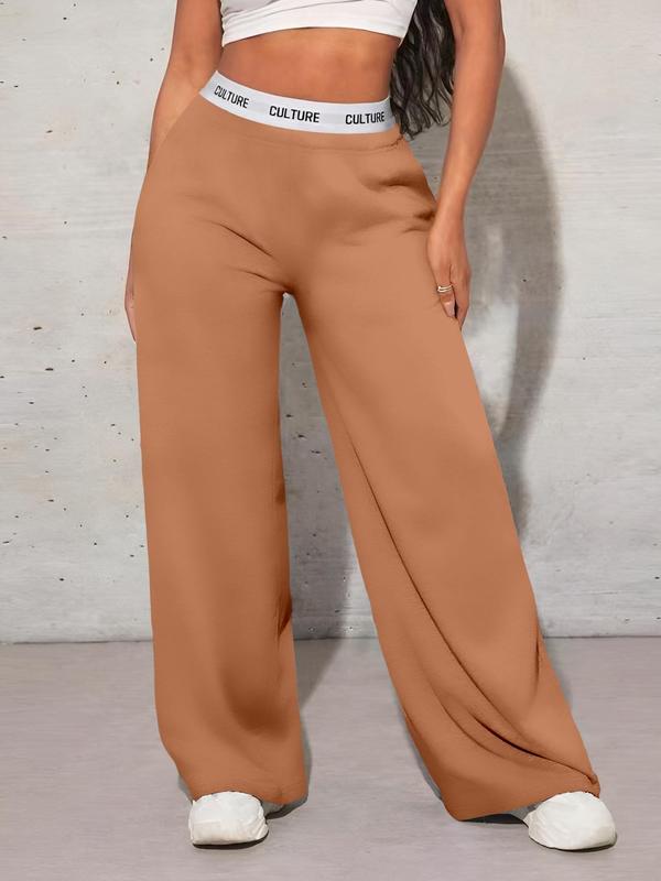 Women's Letter Tape Wide Leg Sweatpants, Casual Street Pocket Trousers for Daily Wear, Ladies Bottoms for All Seasons