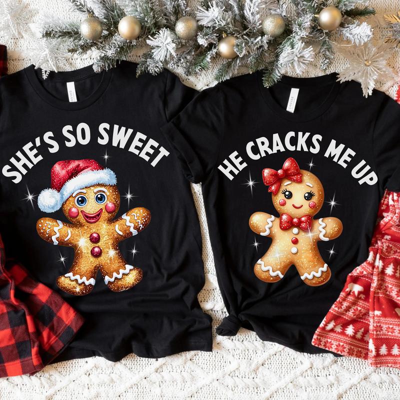 Couples Christmas Shirts, Couples Christmas Pajamas, Gingerbread Matching Christmas TShirts, Funny Ugly Sweater Party Tee, Matching Couples