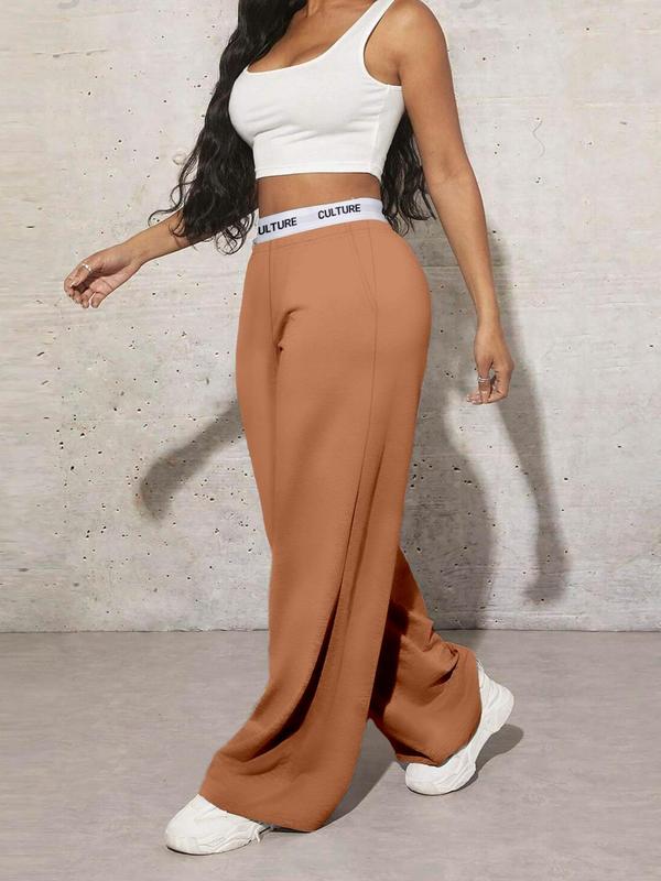 Women's Letter Tape Wide Leg Sweatpants, Casual Street Pocket Trousers for Daily Wear, Ladies Bottoms for All Seasons