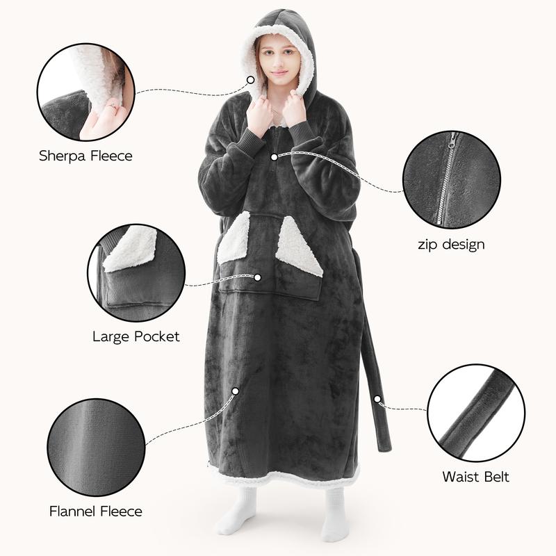 1 count,Touchat Wearable Blanket Hoodie as Gifts for Women and Men,Warm and Cozy Large Blanket Sweatshirt,Thick&Long Sherpa Fleece Hooded Blanket with Oversize Pocket and Belt