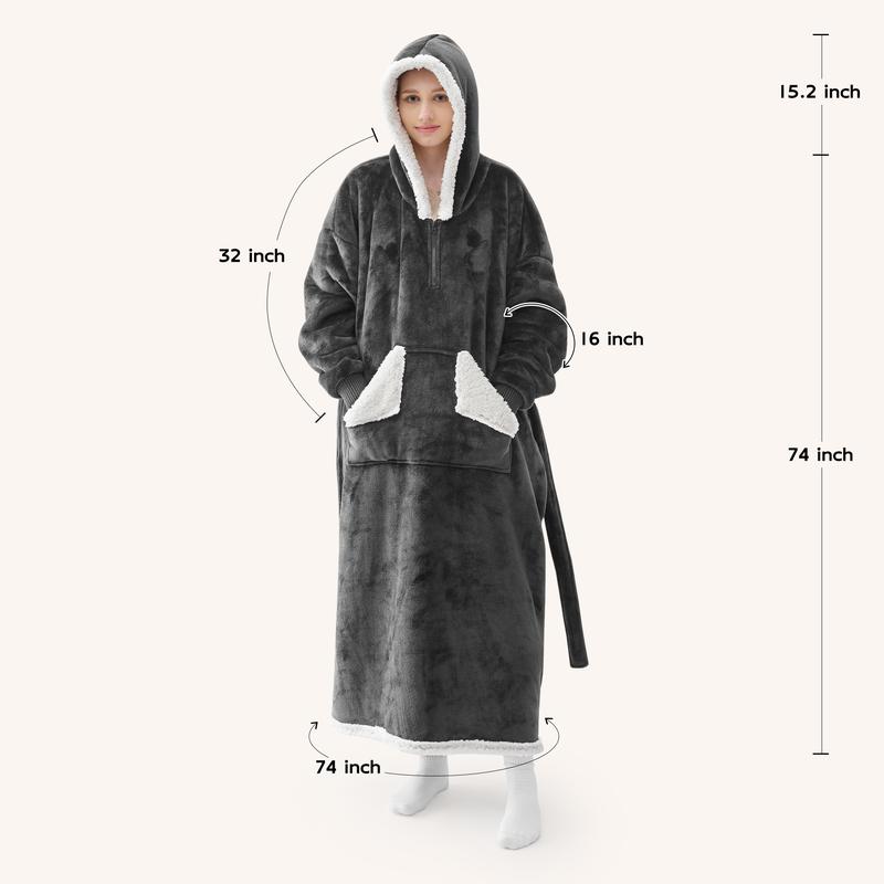 1 count,Touchat Wearable Blanket Hoodie as Gifts for Women and Men,Warm and Cozy Large Blanket Sweatshirt,Thick&Long Sherpa Fleece Hooded Blanket with Oversize Pocket and Belt