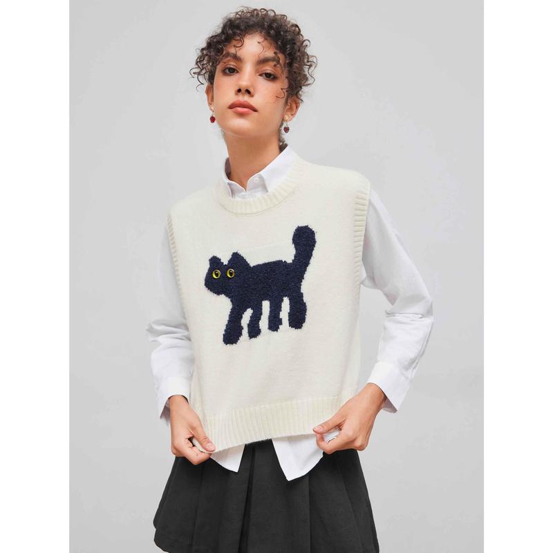 Cider [size 2-26] Knit Round Neckline Cat Vest