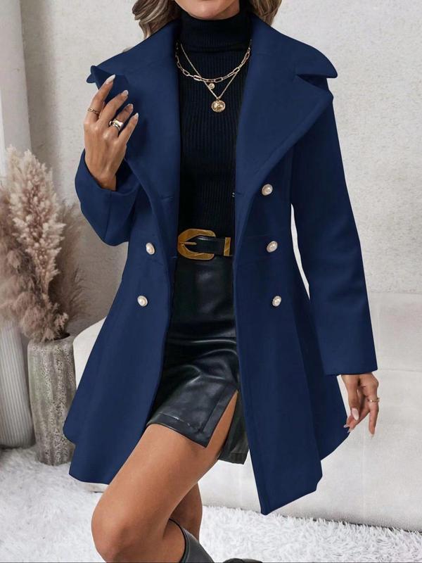 Coolcool Exclusive Coat Women's Solid Double Button Pocket Overcoat,  Winter Wear, Casual Long Sleeve Lapel Neck Outerwear for Fall & Winter, Trendy Fall Wear 2024, Women's Party Clothes for Daily Wear