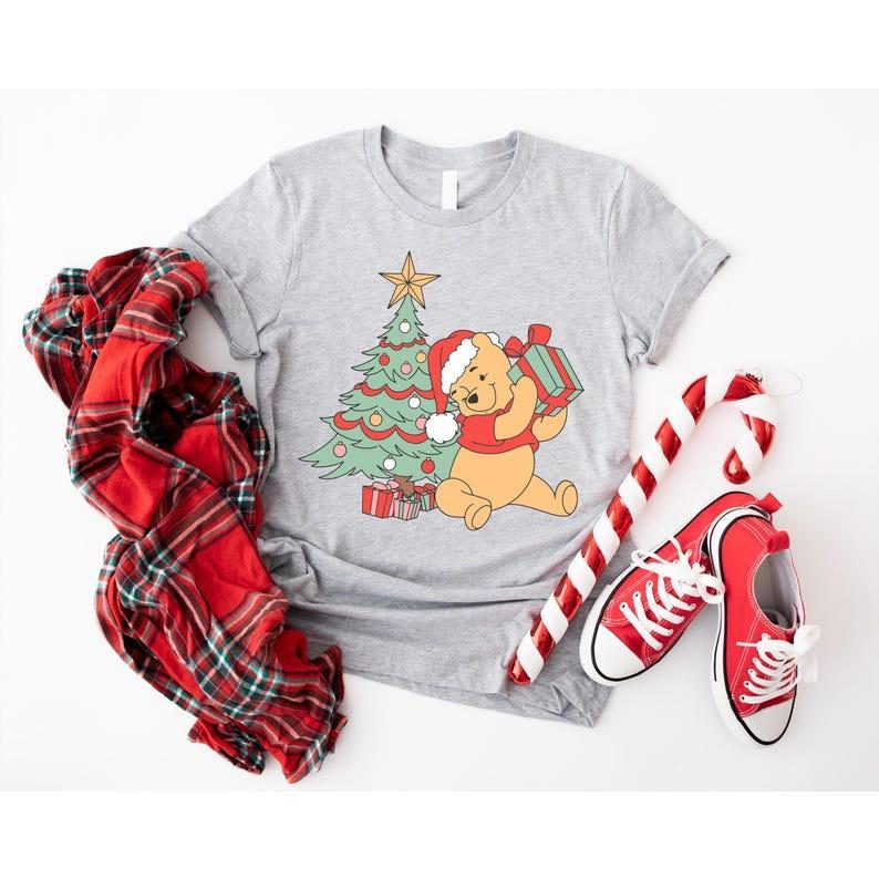 Winniee The Poohh Christmas Shirt, Pooh Bear Holiday Shirt, #Disneyyland Family Xmas Trip Tee, WDW Family Holiday Shirt, Pooh Xmas Tree Shirt FCQ1U